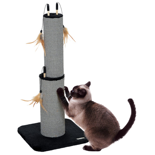 78cm Tall Cat Scratching Post with 3 Toy Feathers, Black