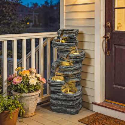 Outdoor Fountain, Resin Freestanding Garden Fountain, Grey