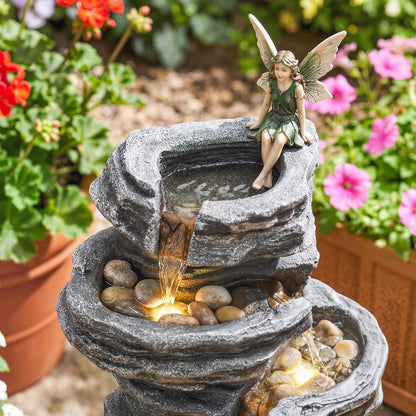 Outdoor Fountain, Resin Freestanding Garden Fountain, Grey