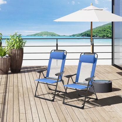 Garden Chairs Set of 2 Folding Camping Chair Recliners, Blue