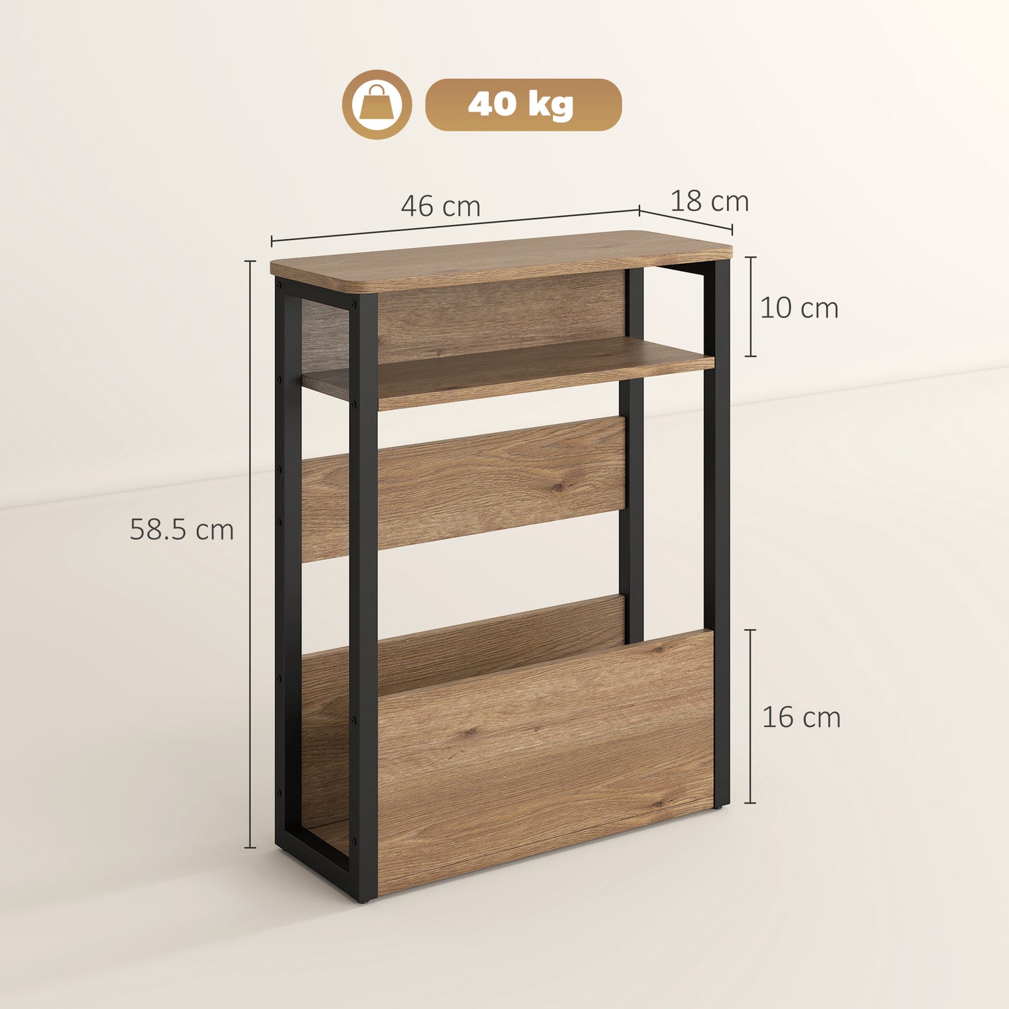 Narrow Side Table with Storage, Bedside End Table, Walnut Brown