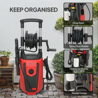 1800 W Power Washer 150 Bar Pressure with Adjustable Nozzle, Red