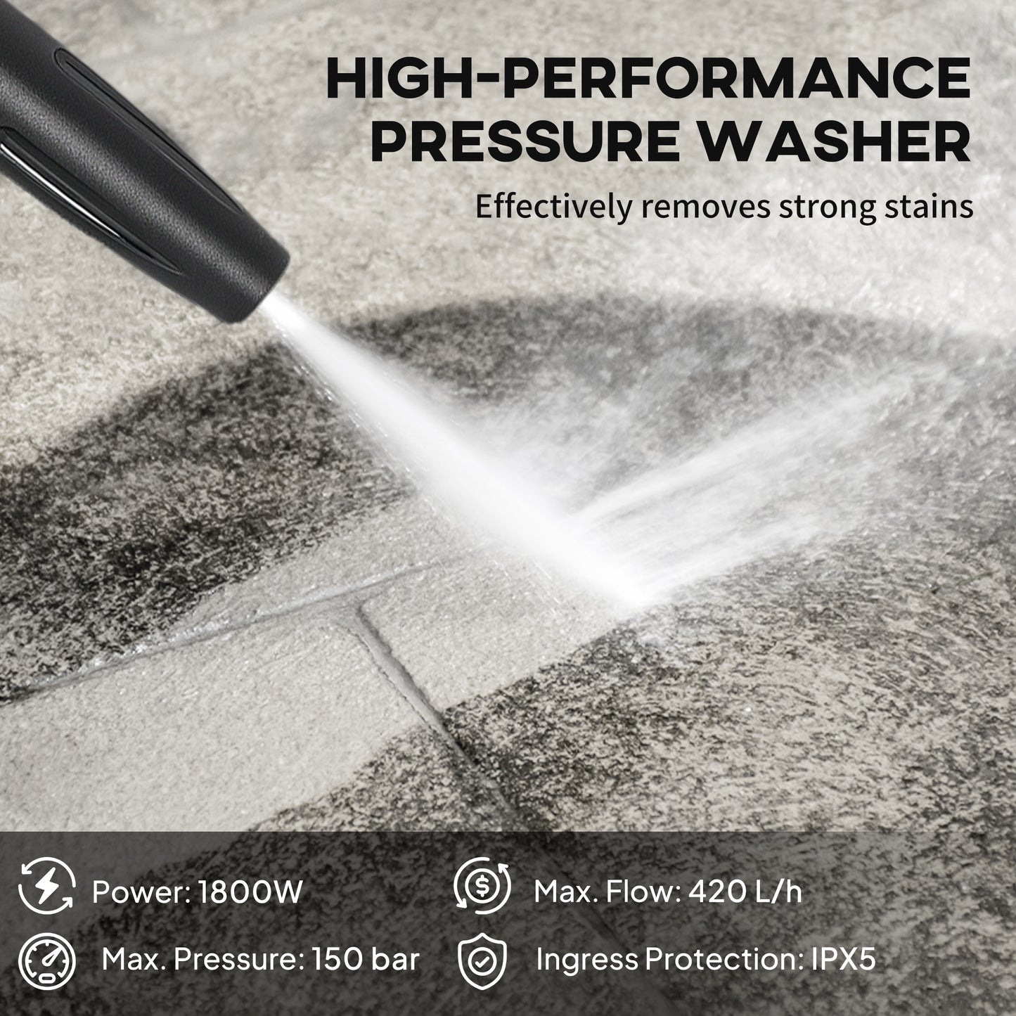 1800 W Power Washer 150 Bar Pressure with Adjustable Nozzle, Red