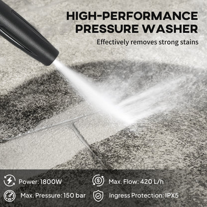 1800 W Power Washer 150 Bar Pressure with Adjustable Nozzle, Red