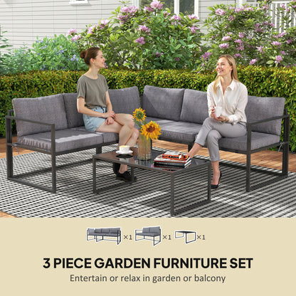 Versatile Patio Three-Piece Set: 3 Piece L Shaped Garden Furniture Set with Cushions, Grey