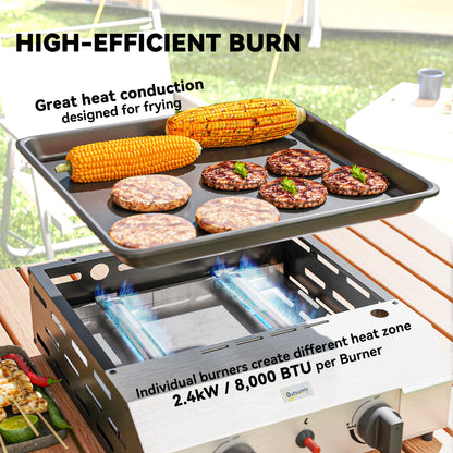 Gas Grill, Gas BBQ with Non-Stick Griddle for Camping, Silver Tone