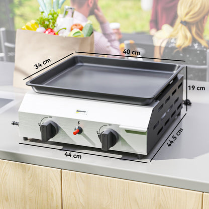 Gas Grill, Gas BBQ with Non-Stick Griddle for Camping, Silver Tone