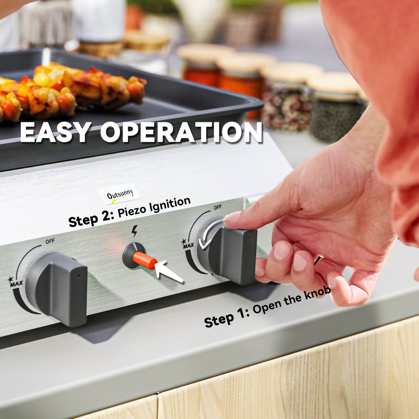 Gas Grill, Gas BBQ with Non-Stick Griddle for Camping, Silver Tone