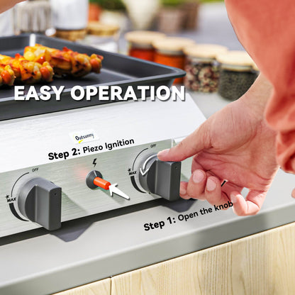 Gas Grill, Gas BBQ with Non-Stick Griddle for Camping, Silver Tone