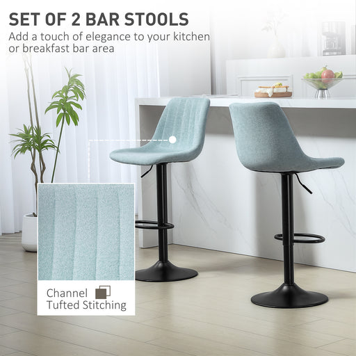 Bar Stools Set of 2 Adjustable Swivel Bar Chairs with Backrest Blue