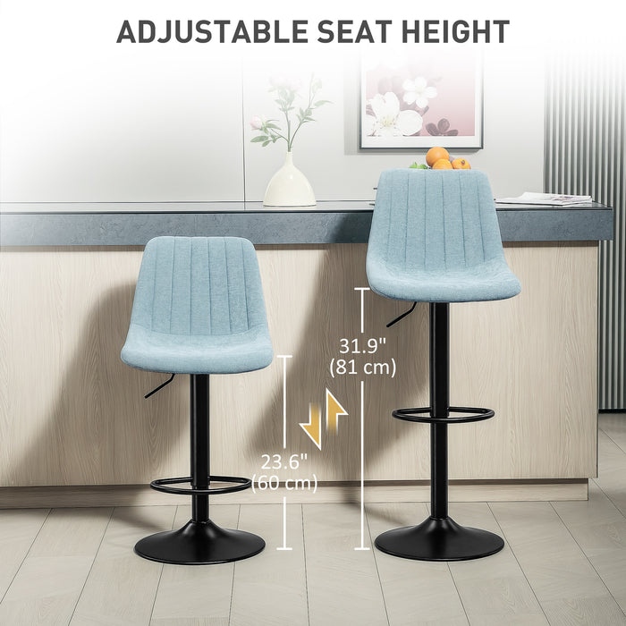 Bar Stools Set of 2 Adjustable Swivel Bar Chairs with Backrest Blue