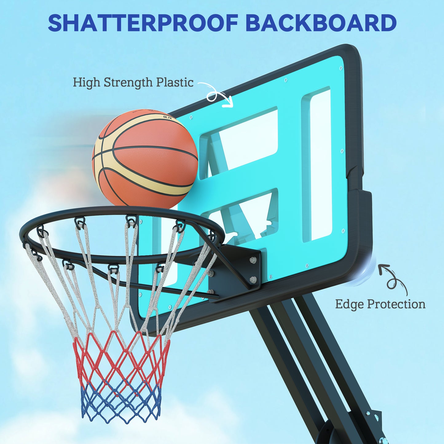 146-236cm Adjustable Basketball Hoop Outdoor, Portable on Wheels