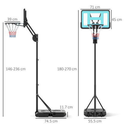 146-236cm Adjustable Basketball Hoop Outdoor, Portable on Wheels