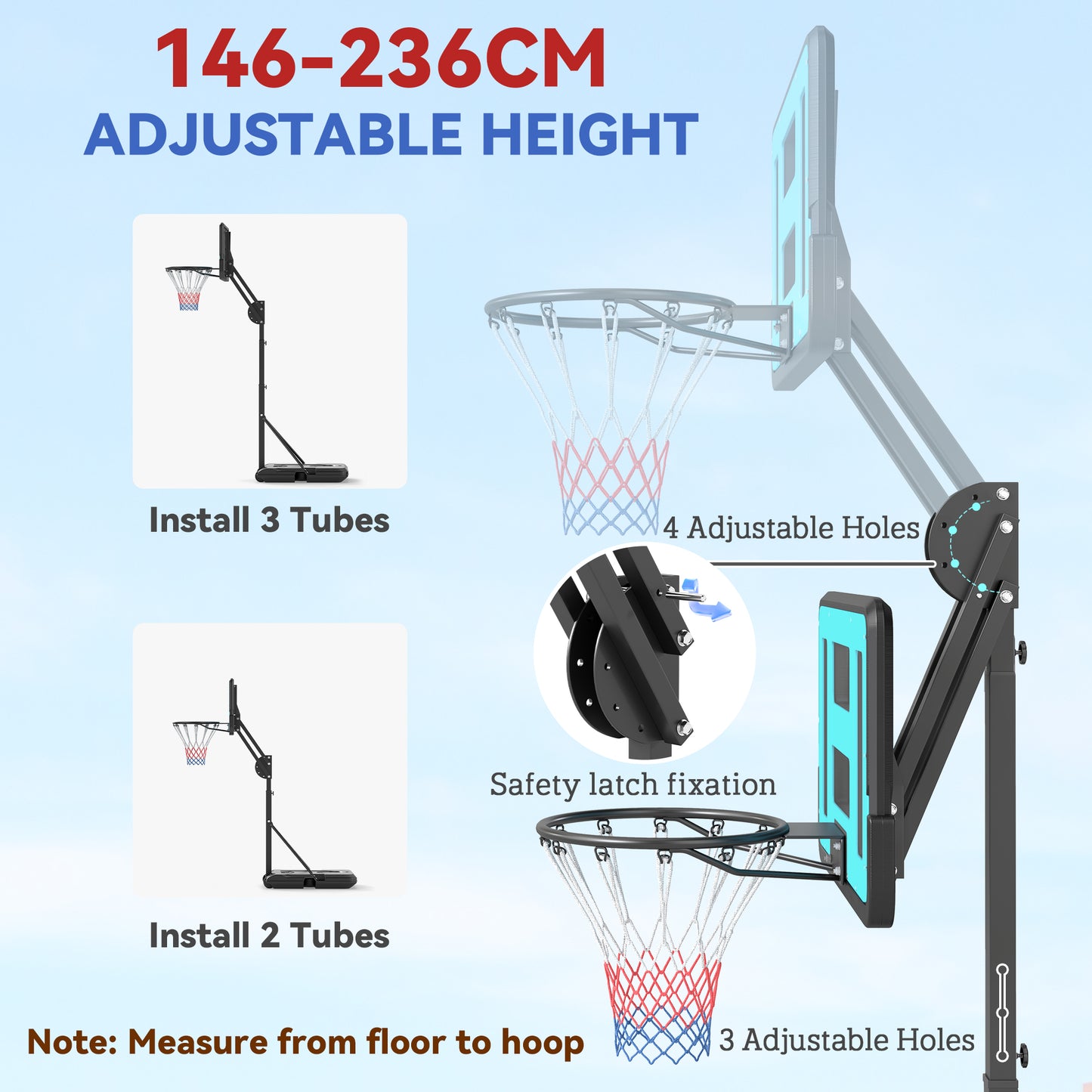 146-236cm Adjustable Basketball Hoop Outdoor, Portable on Wheels
