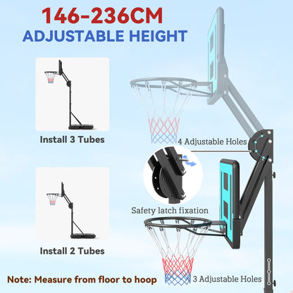 146-236cm Adjustable Basketball Hoop Outdoor, Portable on Wheels