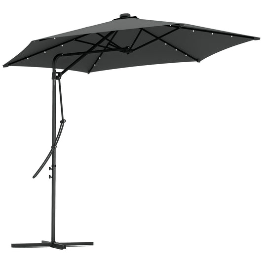 3(m) Cantilever Garden Parasol Umbrella W/ Solar LED, Dark Grey