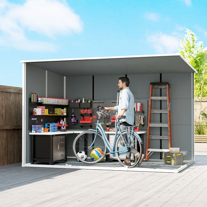 10 x 6 ft Plastic Garden Shed with Floor, Lockable Doors, Grey