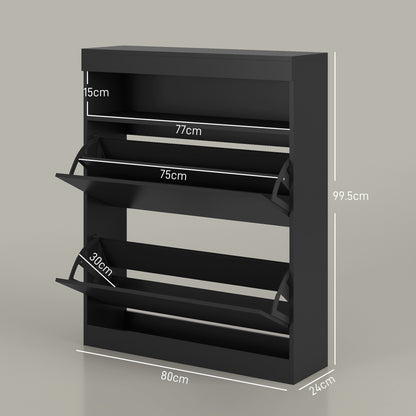 Wall Mounted or Freestanding Shoe Cabinet with 2 Flip Drawers, Black