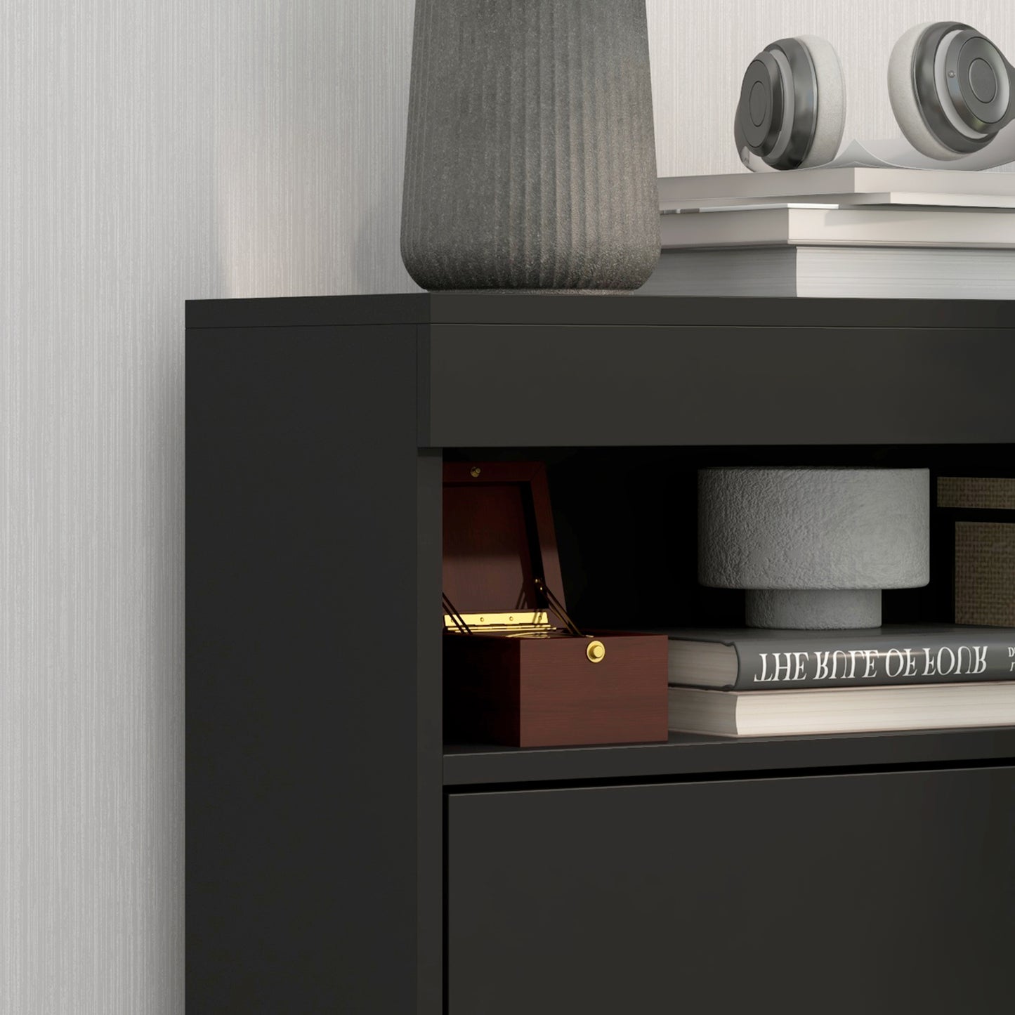 Wall Mounted or Freestanding Shoe Cabinet with 2 Flip Drawers, Black