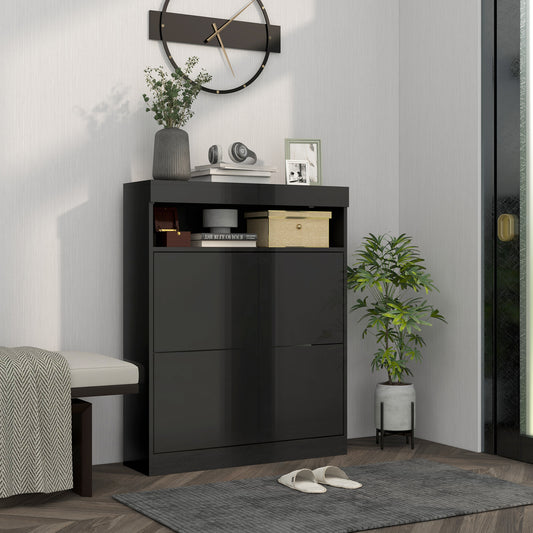 Wall Mounted or Freestanding Shoe Cabinet with 2 Flip Drawers, Black