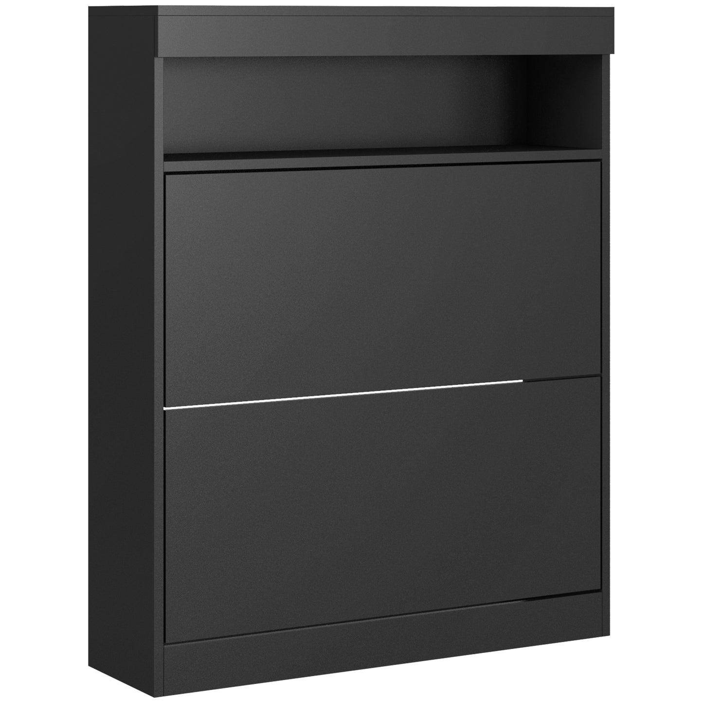 Wall Mounted or Freestanding Shoe Cabinet with 2 Flip Drawers, Black