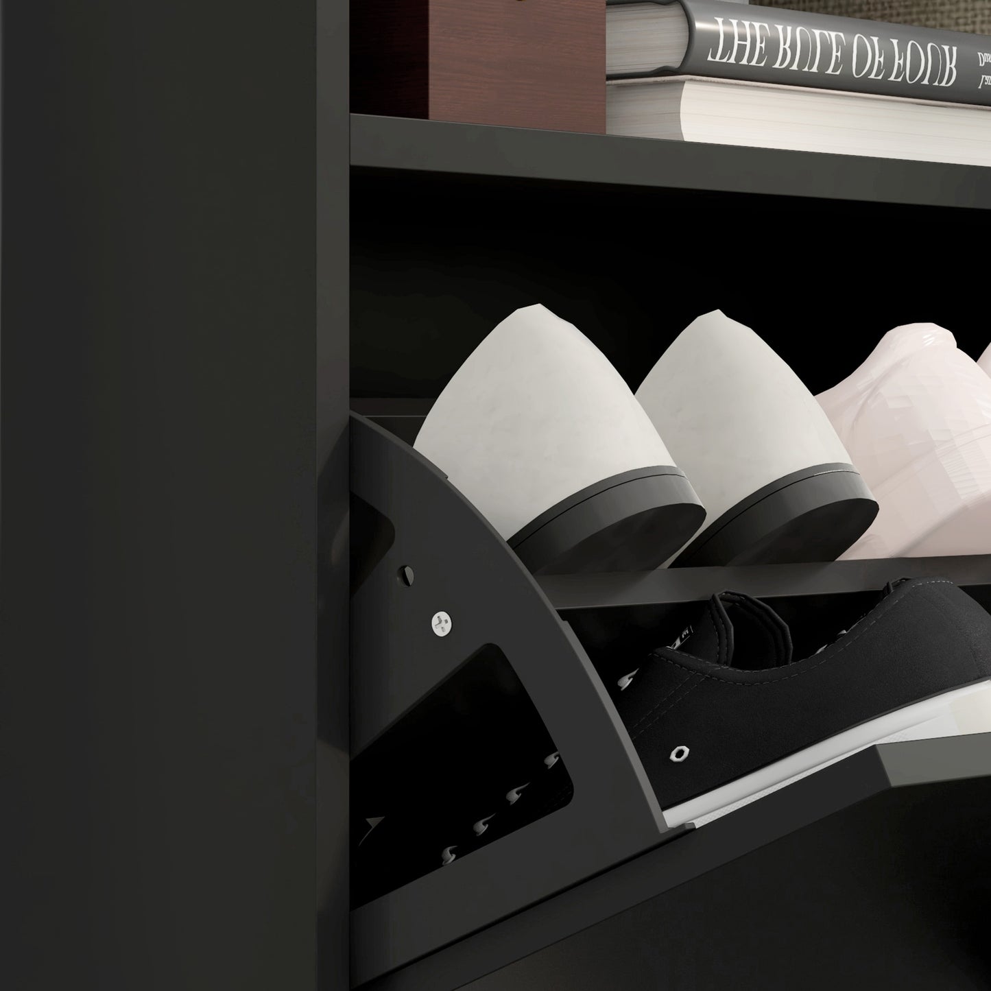 Wall Mounted or Freestanding Shoe Cabinet with 2 Flip Drawers, Black