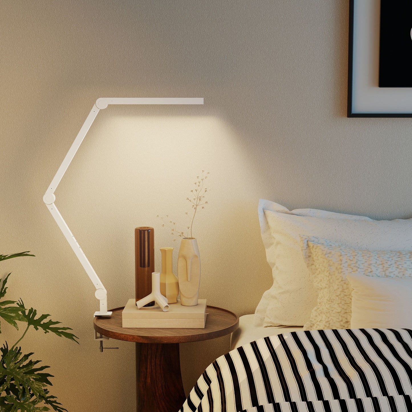 Desk Lamp with Adjustable Swing Arm, Dimmable LED Desk Light, White