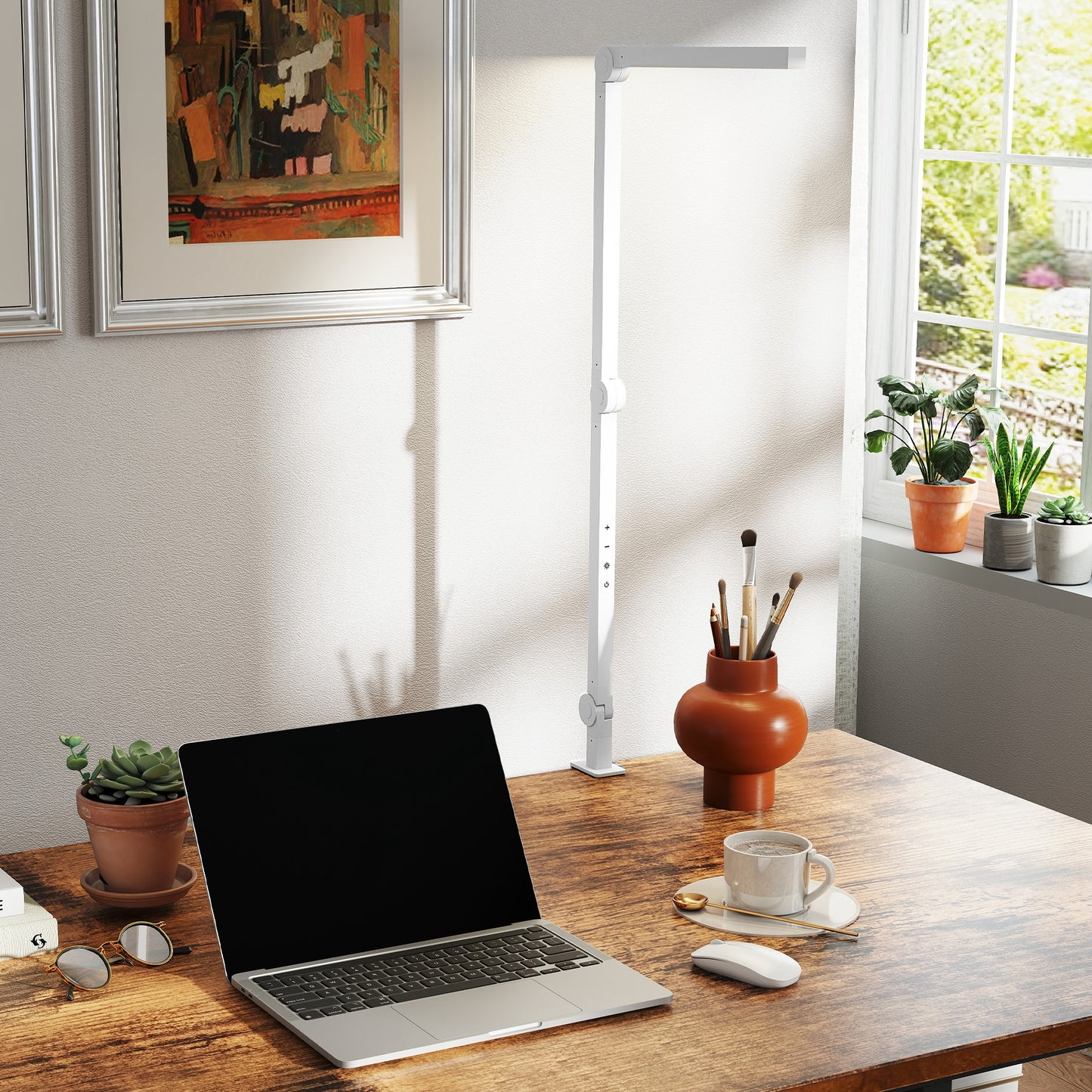 Desk Lamp with Adjustable Swing Arm, Dimmable LED Desk Light, White