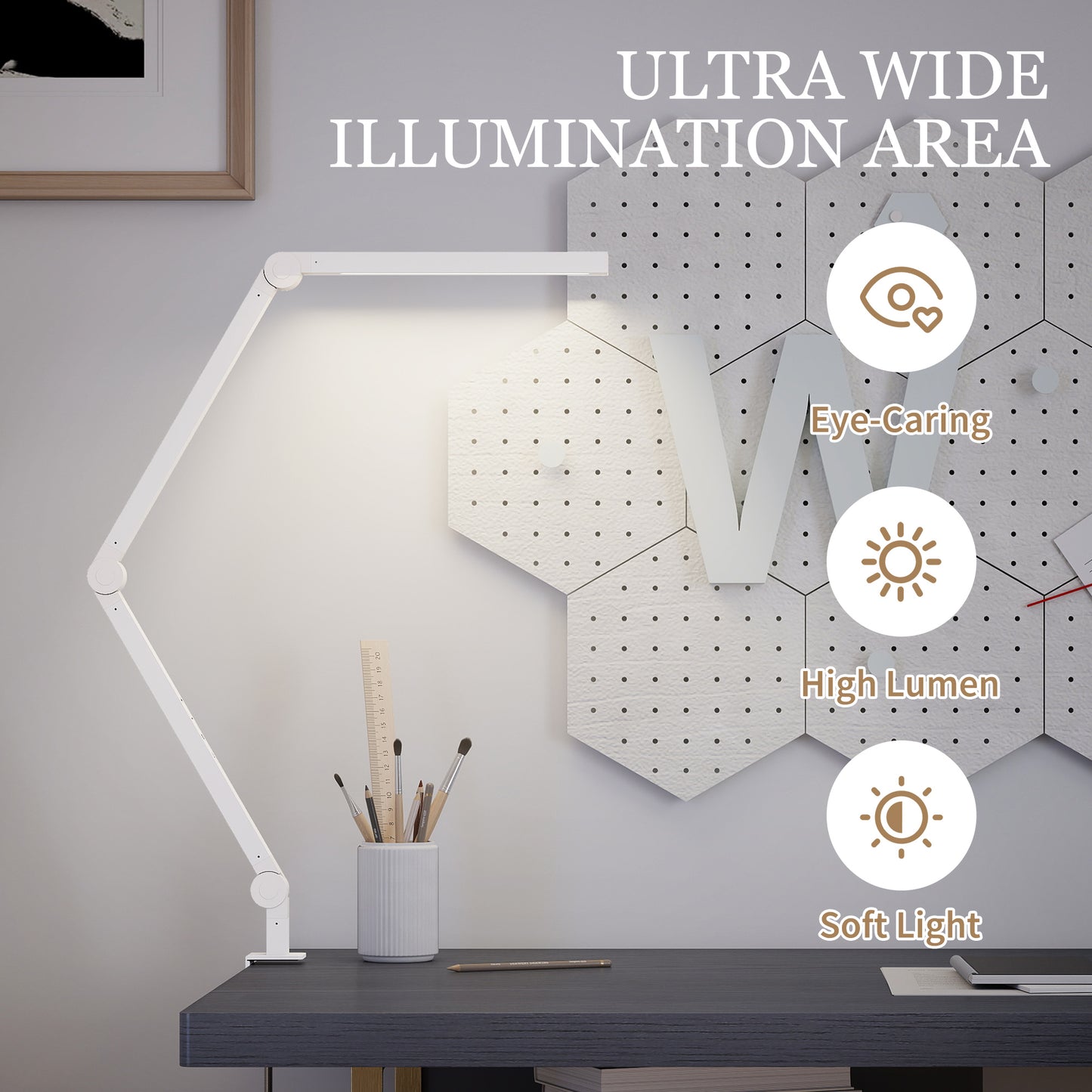 Desk Lamp with Adjustable Swing Arm, Dimmable LED Desk Light, White