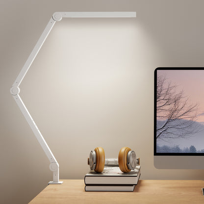 Desk Lamp with Adjustable Swing Arm, Dimmable LED Desk Light, White