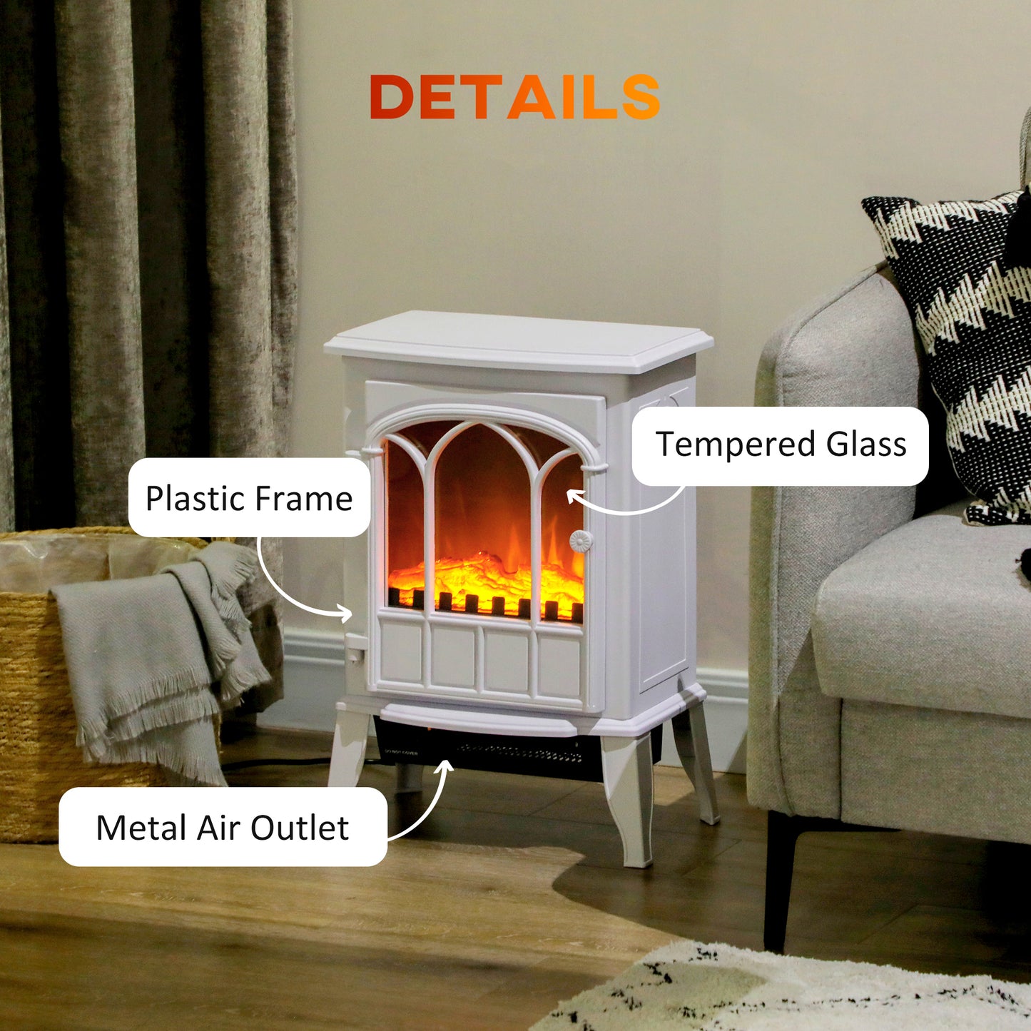 Electric Log Burner with LED Flame Effect 1000W/2000W