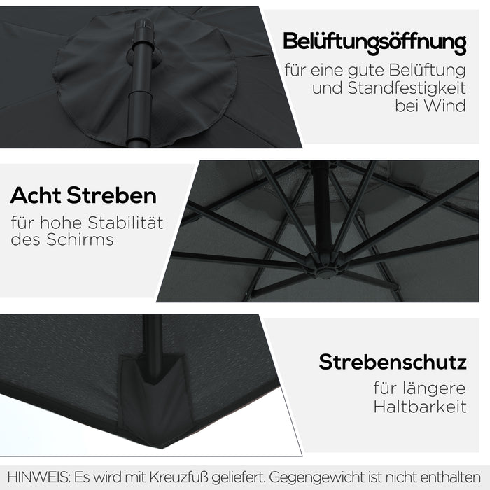 Cantilever Umbrella Parasol Hanging Banana Steel Black 3M Patio