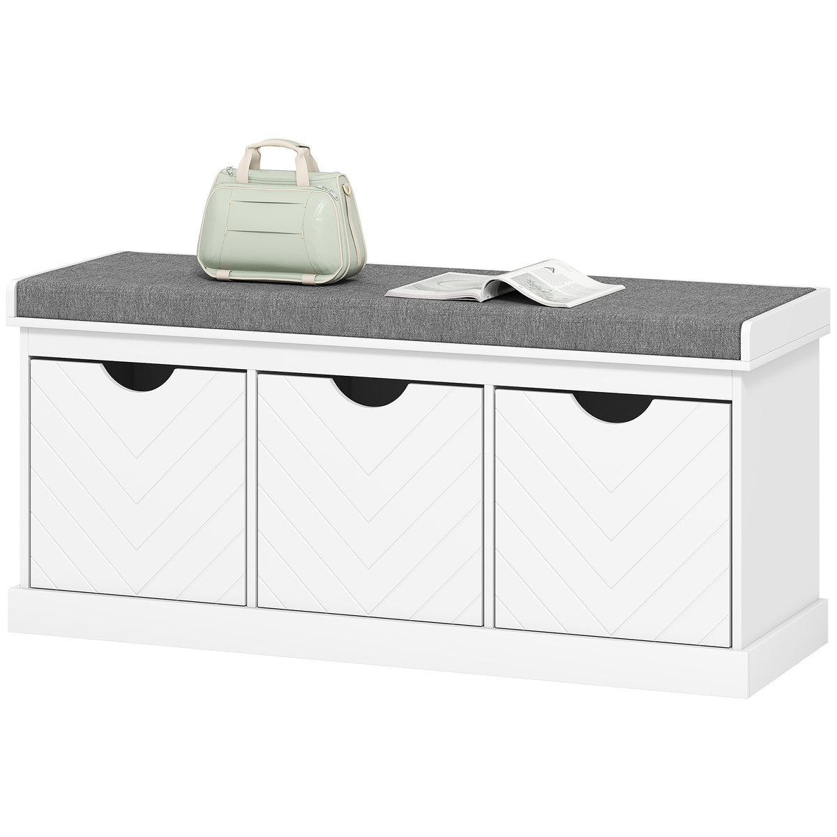 Shoe Storage Bench with 3 Removable Drawers and Padded Seat, White