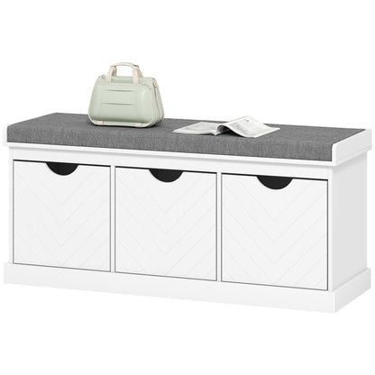 Shoe Storage Bench with 3 Removable Drawers and Padded Seat, White