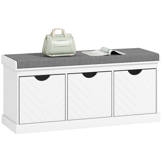 Shoe Storage Bench with 3 Removable Drawers and Padded Seat, White