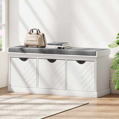 Shoe Storage Bench with 3 Removable Drawers and Padded Seat, White