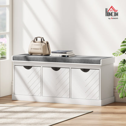 Shoe Storage Bench with 3 Removable Drawers and Padded Seat, White