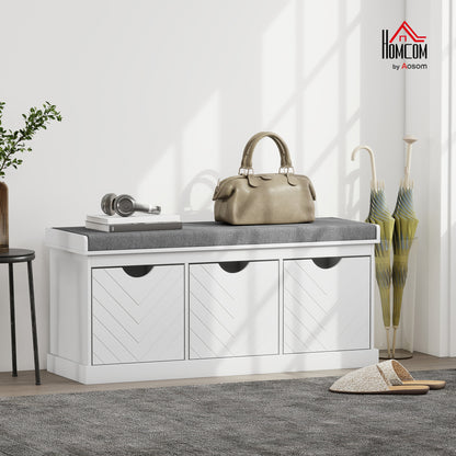 Shoe Storage Bench with 3 Removable Drawers and Padded Seat, White