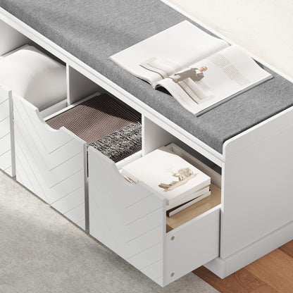 Shoe Storage Bench with 3 Removable Drawers and Padded Seat, White