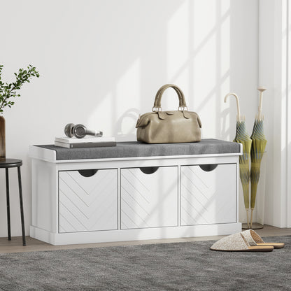 Shoe Storage Bench with 3 Removable Drawers and Padded Seat, White