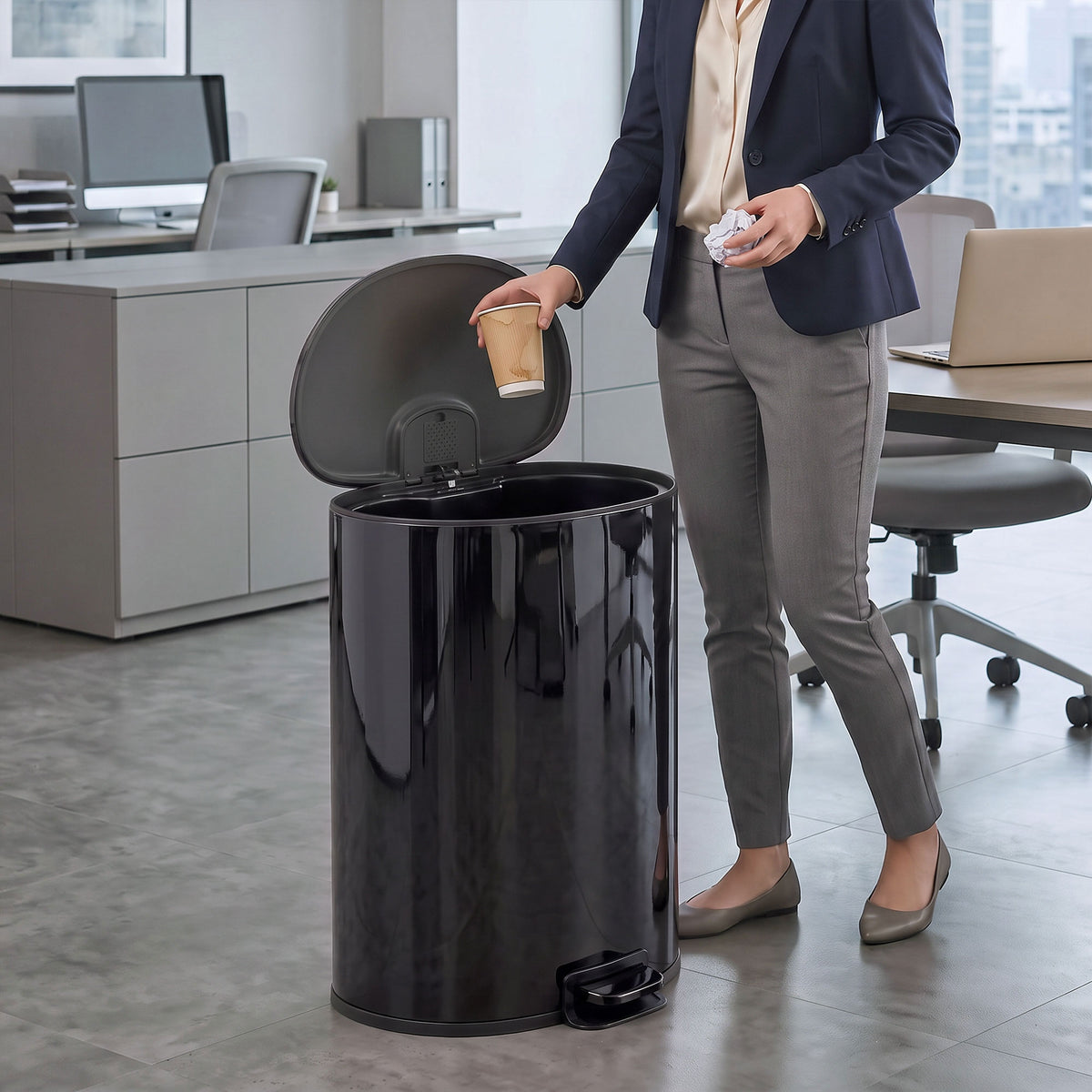 50L Stainless Steel Kitchen Pedal Bin with Soft-Close Lid - Black