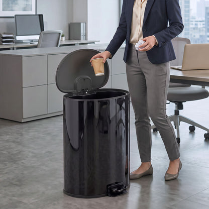 50L Stainless Steel Kitchen Pedal Bin with Soft-Close Lid - Black