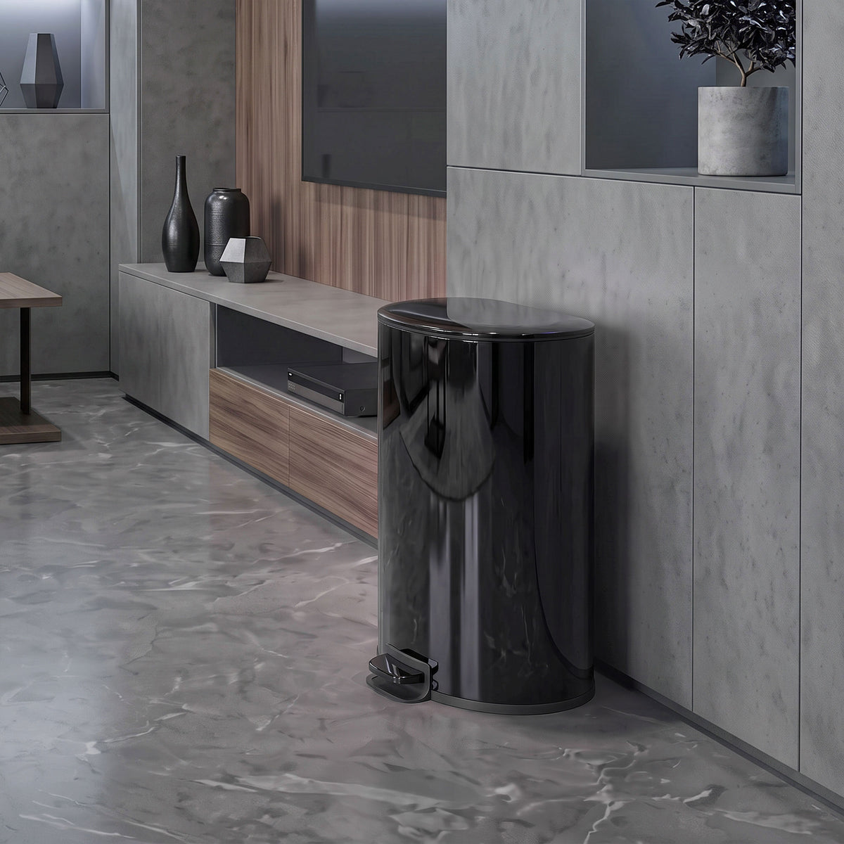 50L Stainless Steel Kitchen Pedal Bin with Soft-Close Lid - Black