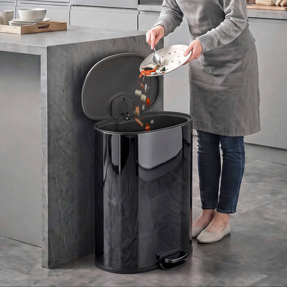 50L Stainless Steel Kitchen Pedal Bin with Soft-Close Lid - Black
