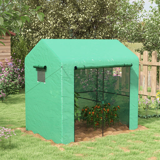 Greenhouse, Walk-in Garden Grow House with Roll-up Door and Mesh Windows, 200 x 140 x 200cm, Green