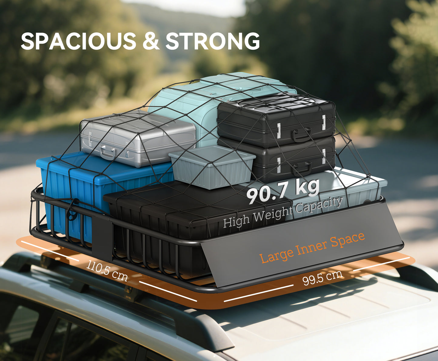 90.7 kg Universal Roof Rack Basket, Steel Car Rooftop Luggage Holder