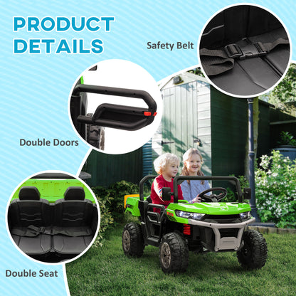 12V 2 Seater Kids Electric Ride-On Car w/ Electric Bucket - Green