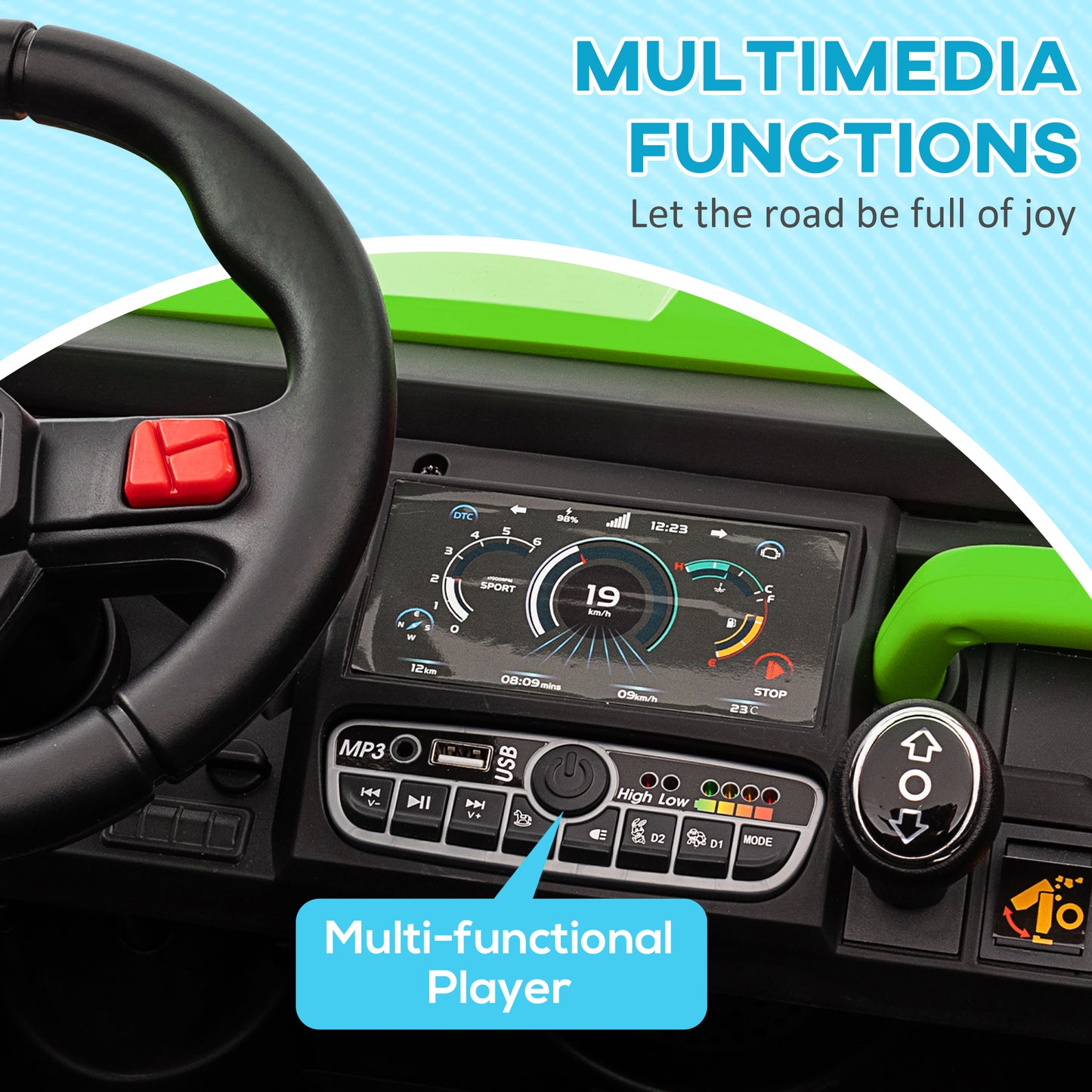 12V 2 Seater Kids Electric Ride-On Car w/ Electric Bucket - Green