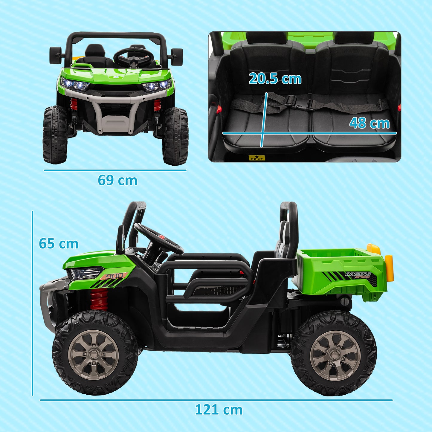 12V 2 Seater Kids Electric Ride-On Car w/ Electric Bucket - Green