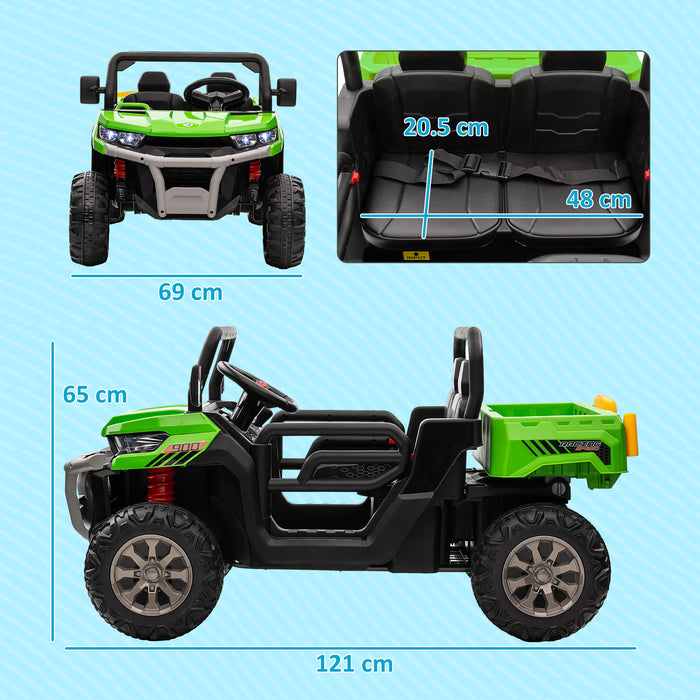 12V Two-Seater Kids Electric Ride-On Car w/ Electric Bucket - Green